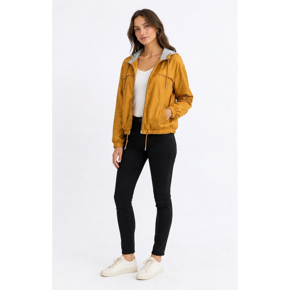 H&M Divided Womens XS Mustard Yellow Hooded Windbreaker Jacket Full Zip